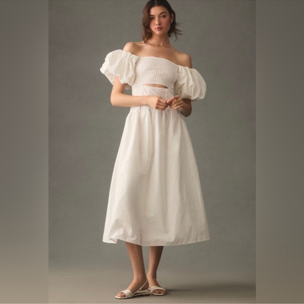 Anthropologie Moon River Smocked white dress